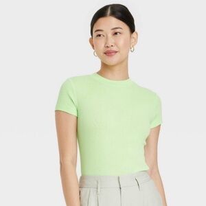 NEW- A New Day Lime Green Ribbed Short Sleeve T-Shirt Top